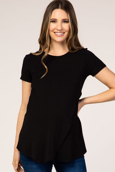 PinkBlush Black Layered Wrap Front Maternity Nursing Top