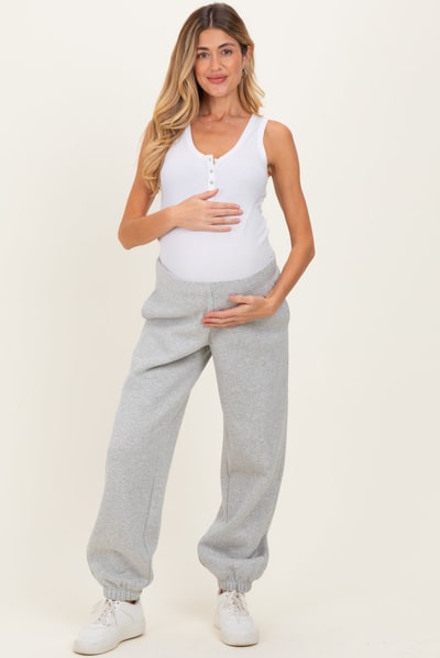 PinkBlush Heather Grey Fleece Maternity Sweatpants