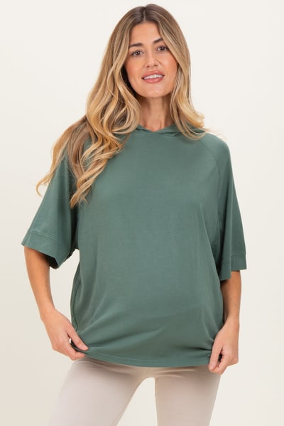 PinkBlush Olive Hooded Short Sleeve Maternity Top