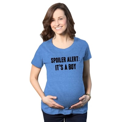 Target Maternity Spoiler Alert It's a Boy Funny Gender Reveal Pregnancy Announcement T shirt - Crazy Dog Maternity T Shirt with Fun Design Royal S