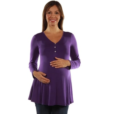 Target 24seven Comfort Apparel Maternity Flared Long Sleeve Henley Top-Purple-1X