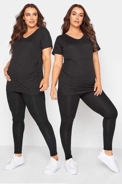 Yours Clothing BUMP IT UP MATERNITY 2 Pack Black Leggings With Comfort Panel and Stretch
