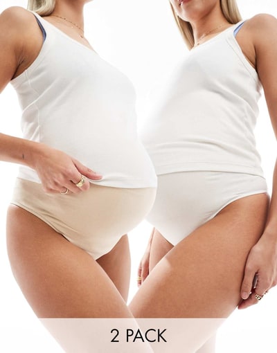 ASOS Mamalicious Maternity 2 pack over the bump thong in white and beige