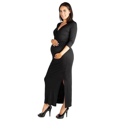Kohl's Maternity 24Seven Comfort Apparel Fitted V-Neck Side Slit Maxi Dress