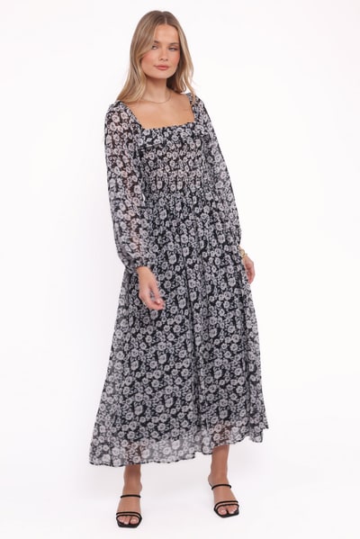 Petal & Pup Faith Long Sleeve Maxi Dress - Black Floral