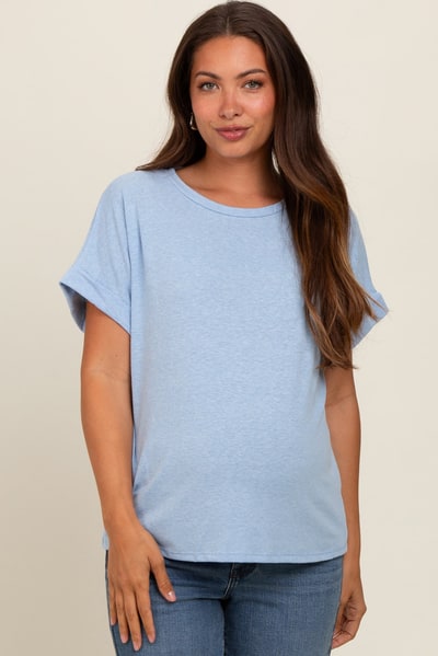 PinkBlush Blue Cuff Short Sleeve Maternity Top