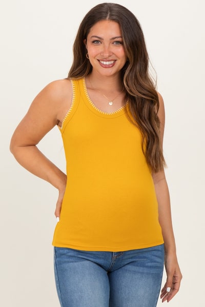PinkBlush Mustard Brushed Knit Stitch Detail Maternity Tank Top