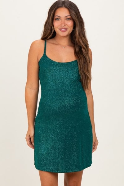 PinkBlush Green Sequin Sleeveless Maternity Mini Dress