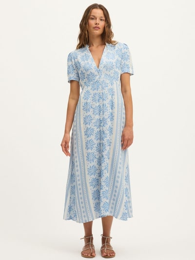 For The Creators Deborah Waffle Midi Dress in Bright White and Blue