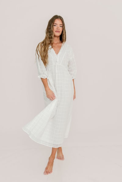 Worth Collective Hunter 100% Cotton Midi Dress with Lace Trim in Ivory - Bump Friendly *3/17 PRE-ORDER*