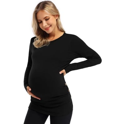 Target Maternity Shirt Long Sleeve Basic Top Ruch Sides Bodycon Tshirt for Pregnant Women