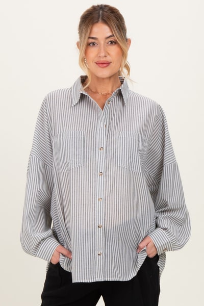 PinkBlush Black Oversized Striped Button-Up Maternity Shirt