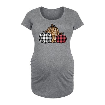 Kohl's Maternity Three Plaid Patterned Pumpkins Graphic Tee
