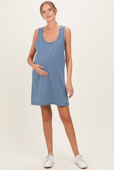 PinkBlush Navy Striped Maternity Mini Tank Dress