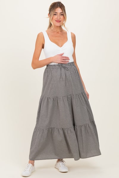 PinkBlush Black Gingham Tiered Maternity Maxi Skirt