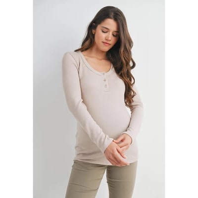 Target Hello Miz Womens Long Sleeve Henley Maternity Nursing Top - Taupe - Small