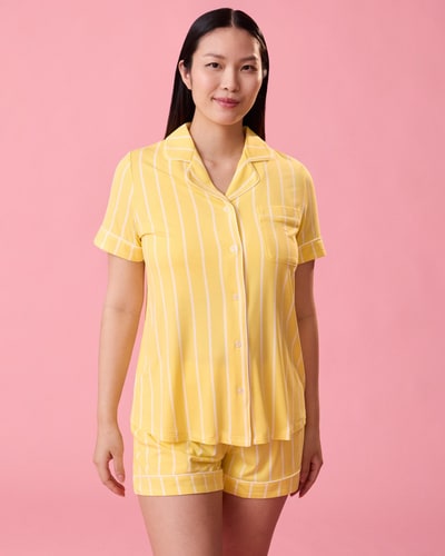 Kindred Bravely Clea Bamboo Short Sleeve Pajama Set | Dandelion Stripe