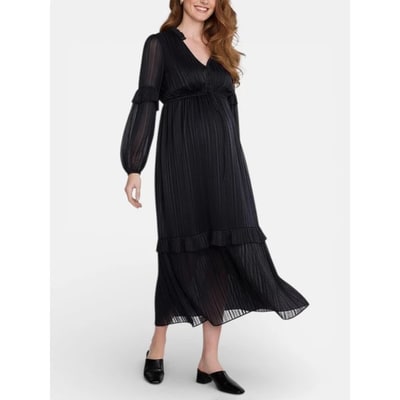 Target Women's V-Neck Long Sleeve Tiered Maxi Dress - Black - Size: X Large - Motherhood Maternity