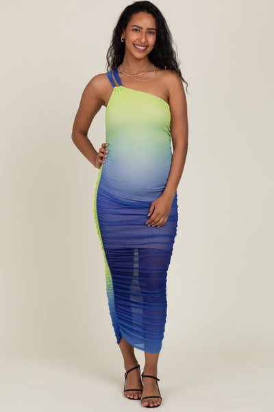 PinkBlush Lime Ombre Mesh One Shoulder Maternity Midi Dress