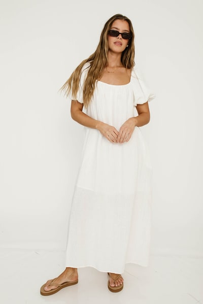 Worth Collective Genoa Maxi Dress in Off White - Bump Friendly