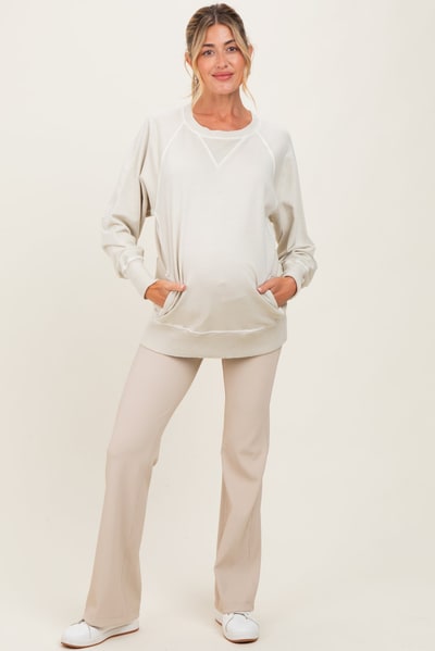 PinkBlush Cream Vintage Wash French Terry Maternity Pullover