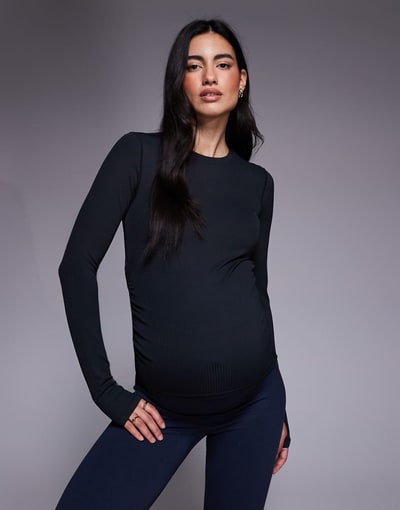 ASOS 4505 Maternity plush handle rib long sleeve warmup top in black