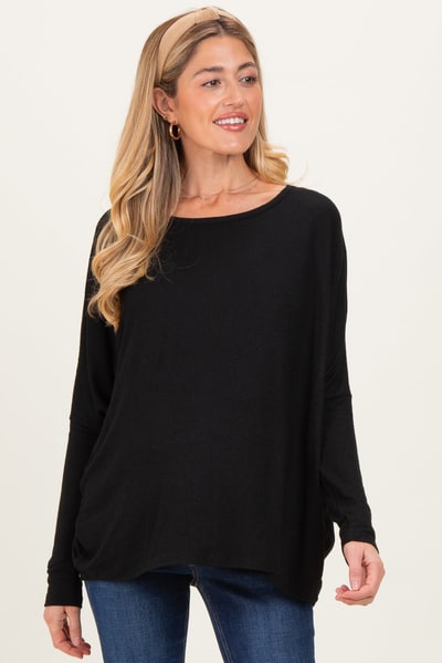 PinkBlush Black Relaxed Fit Dolman Long Sleeve Maternity Top