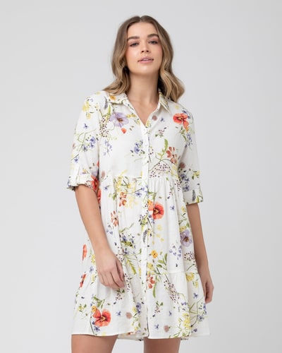 Ripe Maternity Bloom Button Through Dress  Natural