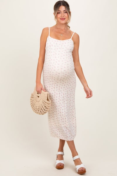 PinkBlush Ivory Floral Pointelle Knit Maternity Midi Dress