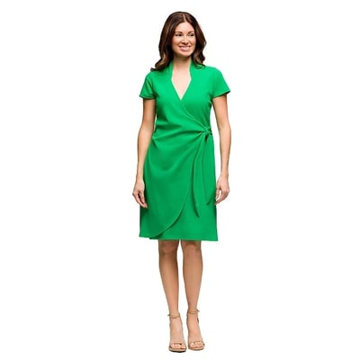 Target 24seven Comfort Apparel Maternity Mandarin Collar Knee Length Wrap Dress-Green-M