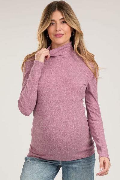 PinkBlush Mauve Ribbed Mock Neck Long Sleeve Maternity Top