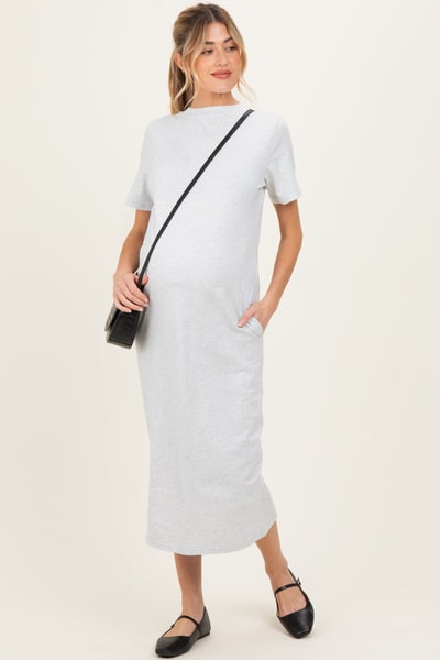 PinkBlush Heather Grey Cotton T-Shirt Maternity Midi Dress