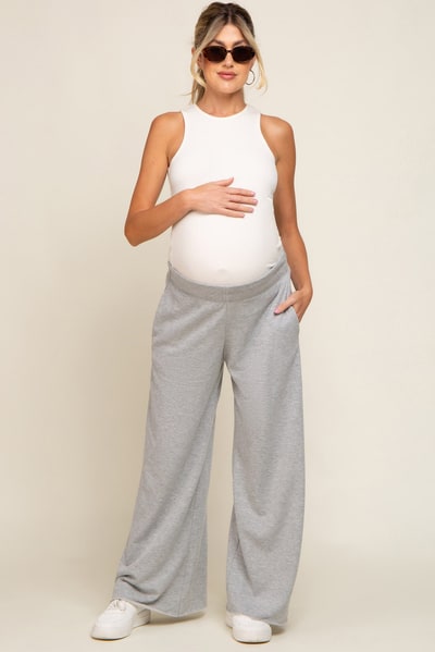 PinkBlush Heather Grey Soft Fleece Wide Leg Maternity Lounge Pants