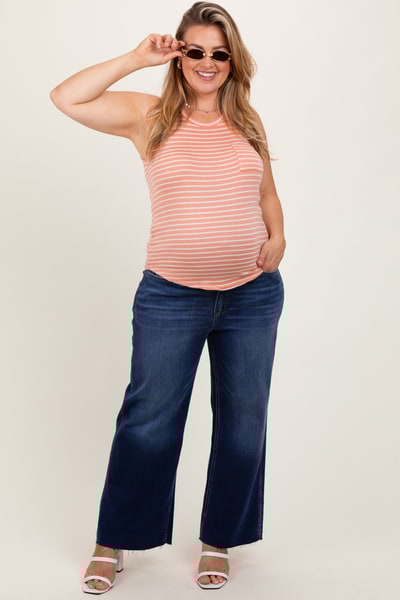 PinkBlush Navy Blue Raw Hem Wide Leg Maternity Plus Jeans