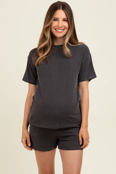 PinkBlush Charcoal Ribbed Short Sleeve Tee and Short Maternity Set