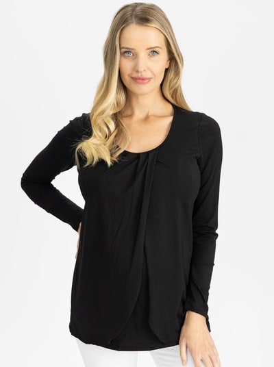 Angel Maternity Long Sleeve Maternity and Nursing Top in Black
