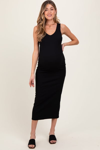 PinkBlush Black V-Neck Tank Maternity Maxi Dress