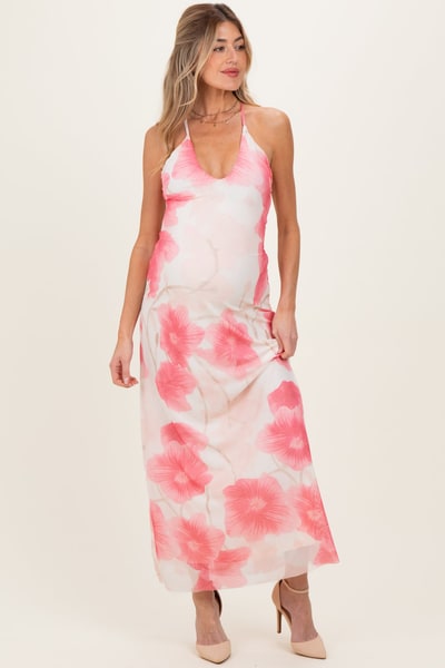 PinkBlush Pink Floral Crisscross Back Maternity Maxi Dress