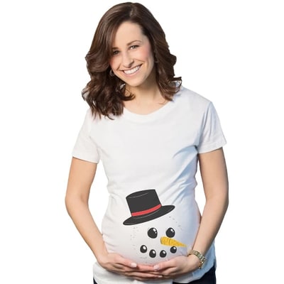 Target Maternity Snowman Face Announcement Pregnancy Funny Christmas Pregnancy T shirt - Crazy Dog Maternity T Shirt Gift For Christmas White S