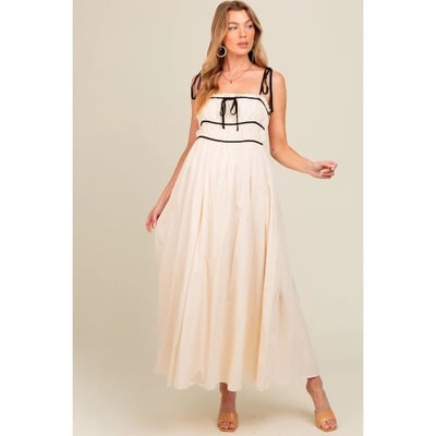 Target PinkBlush Cream Contrast Ribbon Trim Maternity Maxi Dress Cream Medium