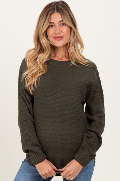 PinkBlush Dark Olive Knit Pullover Maternity Sweater