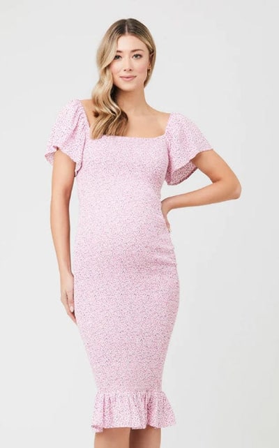 Special Addition Pink Selma Shirred Maternity Dress by Ripe for your Baby Girl Shower!