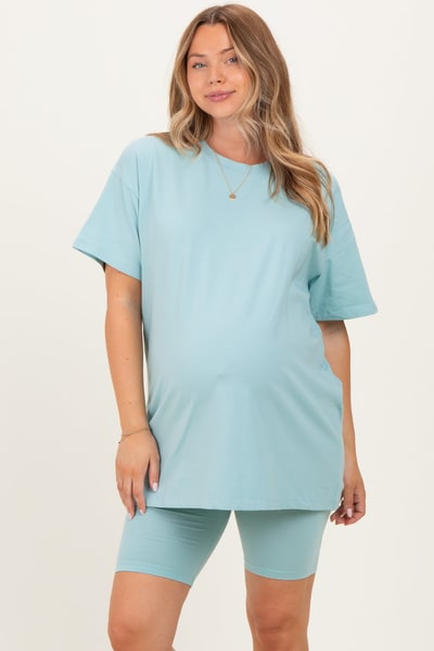 PinkBlush Mint Biker Shorts Maternity Set