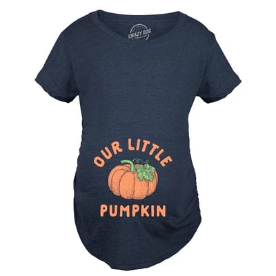 Target Our Little Pumpkin Maternity T Shirt Cute Pregancy Announcement Baby Shower Graphic Tee - Crazy Dog Maternity T Shirt For Halloween Season Navy S