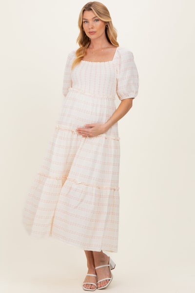 PinkBlush Pink Soft Floral Smocked Maternity Maxi Dress