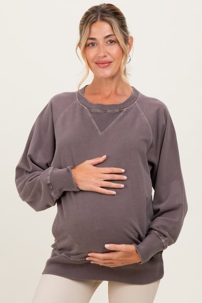 PinkBlush Mocha Vintage Wash French Terry Maternity Pullover