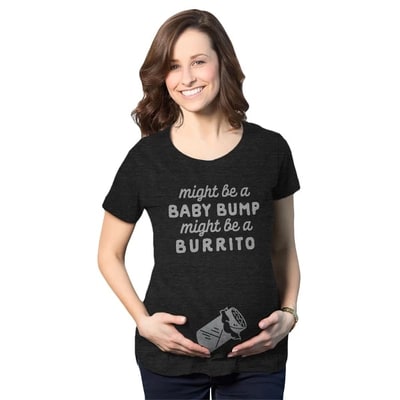 Target Maternity Might Be A Bump Might Be A Burrito Pregnancy T Shirt Funny Mexican Food Tee - Crazy Dog Maternity T Shirt For Laughs Black XXL