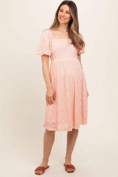 PinkBlush Peach Lace Square Neck Maternity Dress