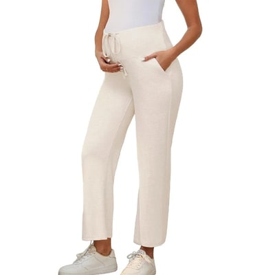 Target INSPIRE CHIC Women Maternity Lounge Pants Yoga Over Belly Wide Leg Casual Sweatpants with Pockets XX-Large Beige