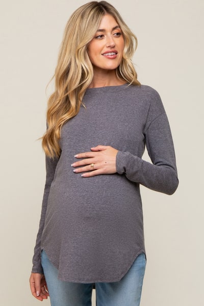 PinkBlush Charcoal Long Sleeve Curved Hem Maternity Top